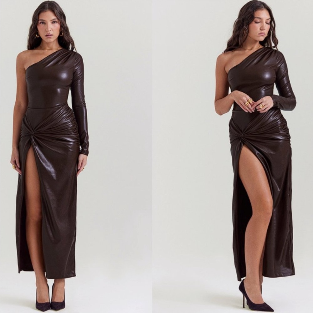 House Of Cb 'Octavia' Cocoa Vegan Leather Maxi Dress Nwt Size M Brown